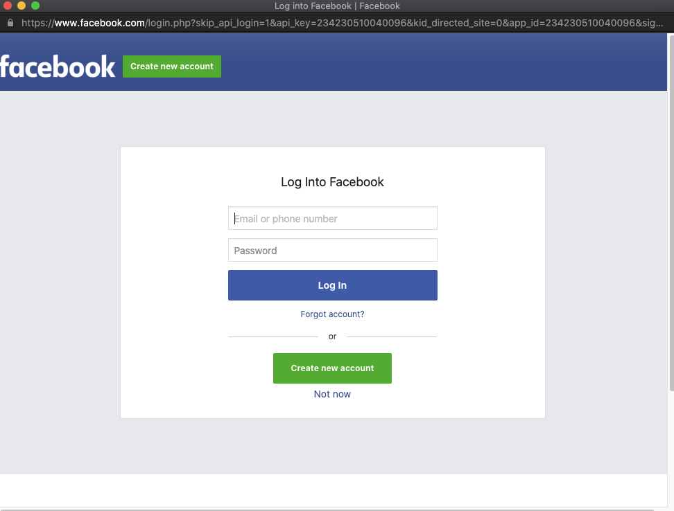 Log into Facebook, Facebook